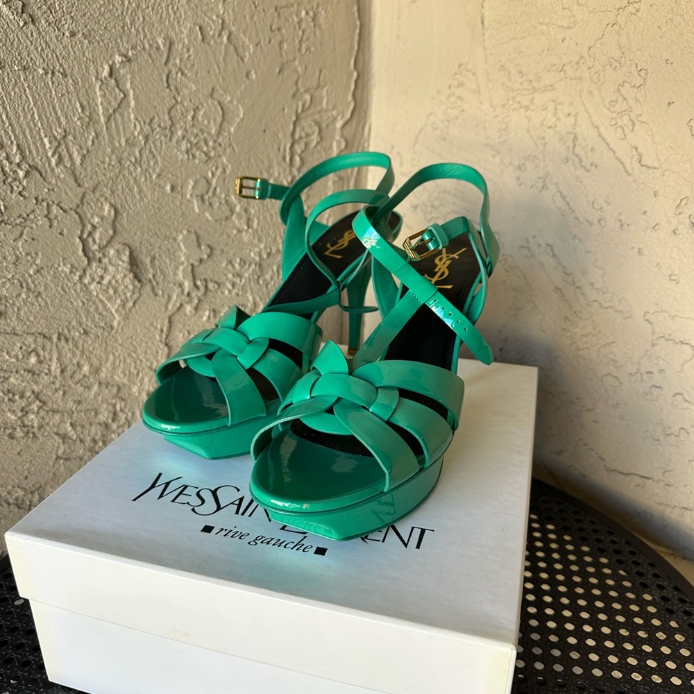 Yves Saint Laurent Turquoise Strappy Heels (Size 41.5)